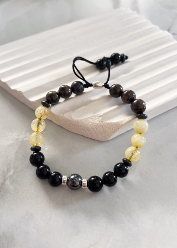 Sitrin & Bronzit ve Siyah Turmalin Doğal Taşlı İpli Bileklik - Görsel 2