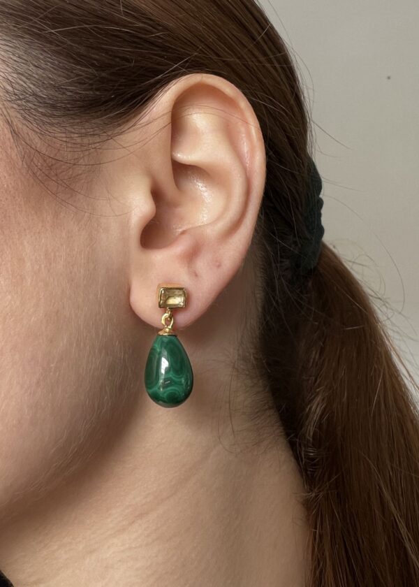 Sitrin Taşlı Damla Malakit Küpe - Görsel 2