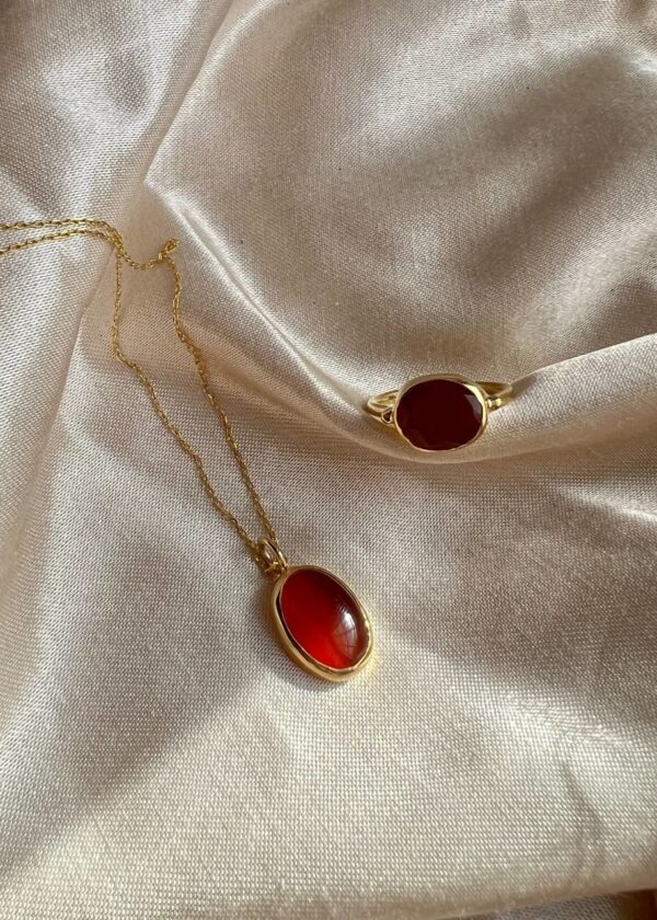 Karnelyan Akik 925 Ayar Gümüş Kolye - Görsel 5