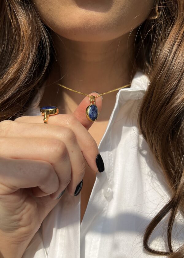 Safir Doğal Taş Altın Kaplama Gümüş Kolye - Görsel 3