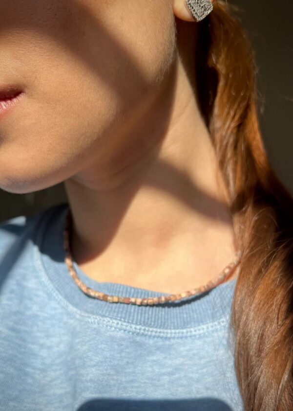 Rodokrozit Doğal Taş İnce Dizi Küp Kolye - Görsel 3