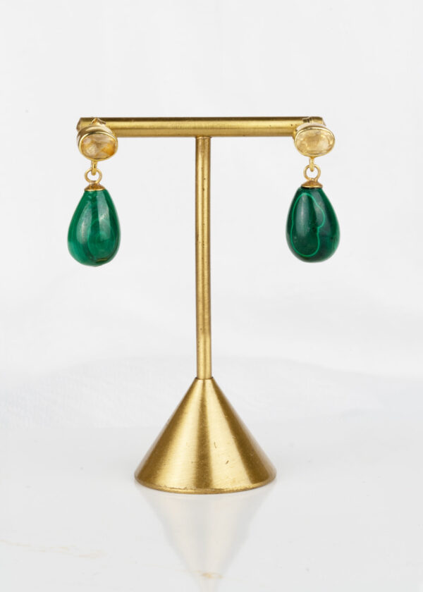 Sitrin Taşlı Damla Malakit Küpe - Görsel 3