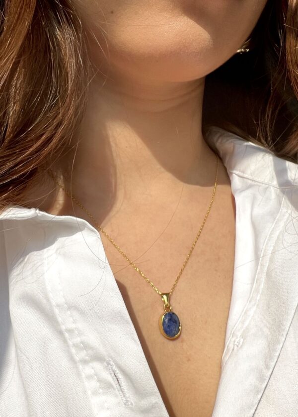 Safir Doğal Taş Altın Kaplama Gümüş Kolye - Görsel 2