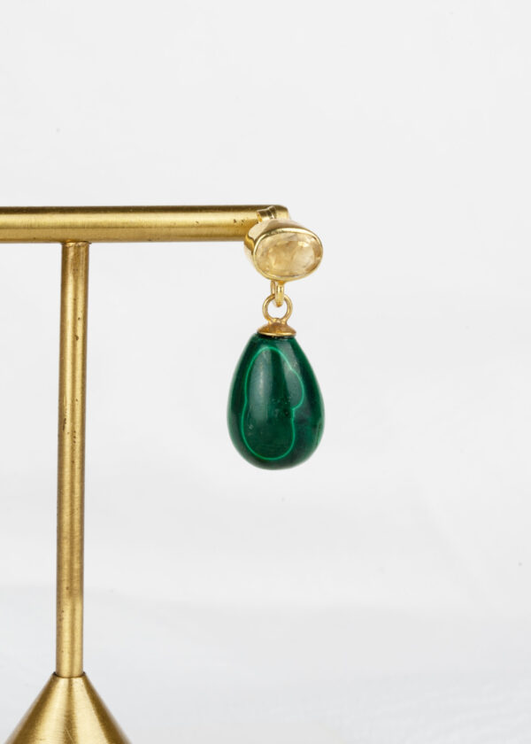 Sitrin Taşlı Damla Malakit Küpe - Görsel 4