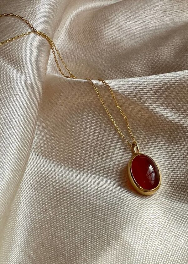 Karnelyan Akik 925 Ayar Gümüş Kolye - Görsel 3