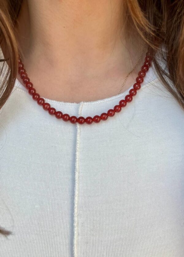 Karnelyan Akik Dizi Kolye 6mm | Gümüş Kapama - Görsel 2