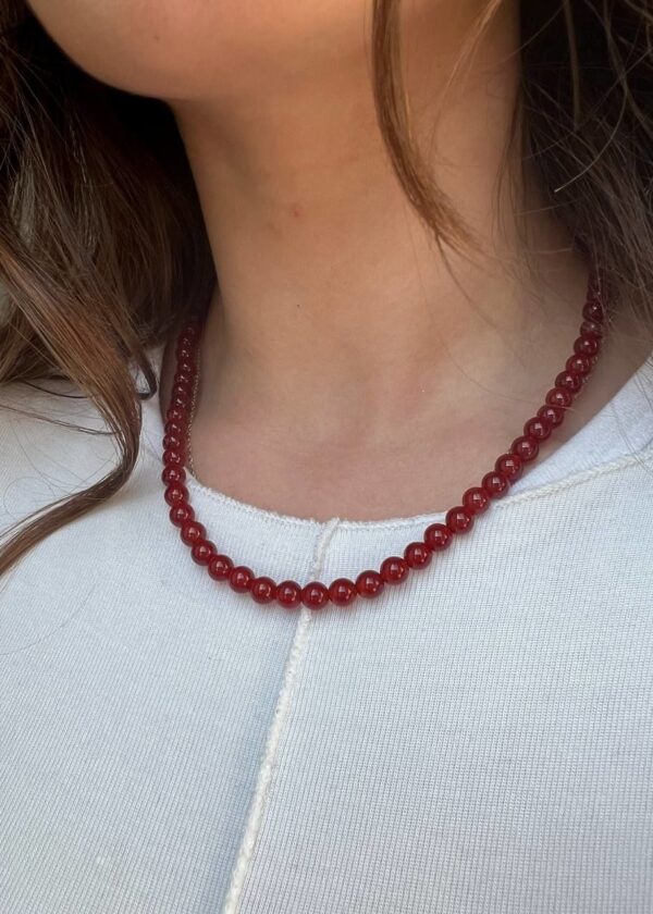 Karnelyan Akik Dizi Kolye 6mm | Gümüş Kapama - Görsel 3