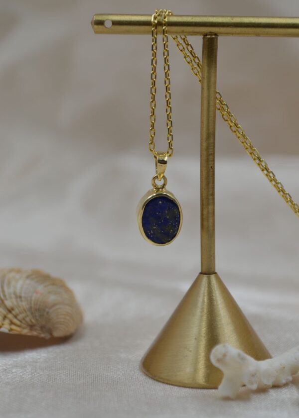 Gerçek Oval Lapis Lazuli  Kolye | Altın Kaplama 925 ® Gümüş - Görsel 3