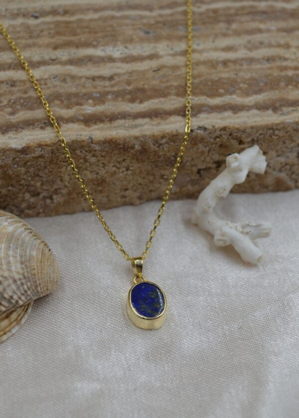 Gerçek Oval Lapis Lazuli  Kolye | Altın Kaplama 925 ® Gümüş - Görsel 4