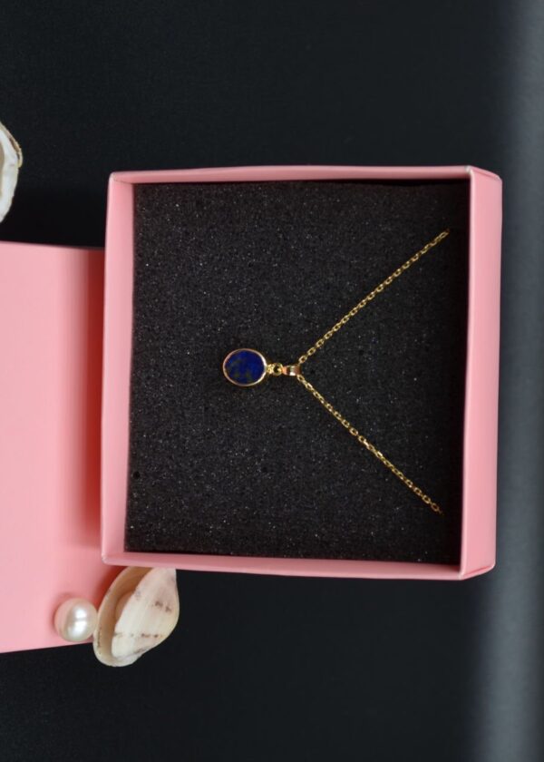 Gerçek Oval Lapis Lazuli  Kolye | Altın Kaplama 925 ® Gümüş - Görsel 5