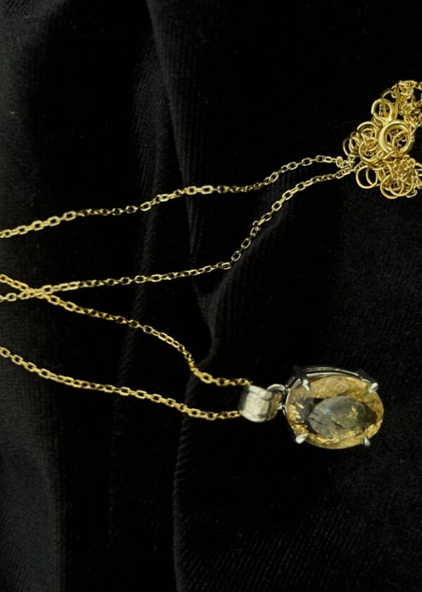 Oval Sitrin Gerçek Doğal Taş Kolye | Altın Kaplama 925 ® Gümüş - Görsel 2