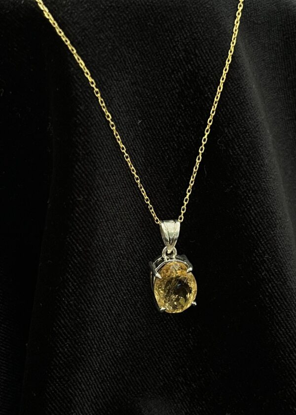 Oval Sitrin Gerçek Doğal Taş Kolye | Altın Kaplama 925 ® Gümüş - Görsel 3