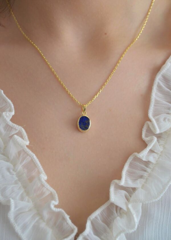 Gerçek Oval Lapis Lazuli  Kolye | Altın Kaplama 925 ® Gümüş - Görsel 2