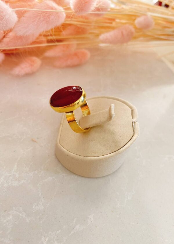 Doğal Karnelyan Akik  22 Ayar Altın Kaplama Gümüş Yüzük - Görsel 3