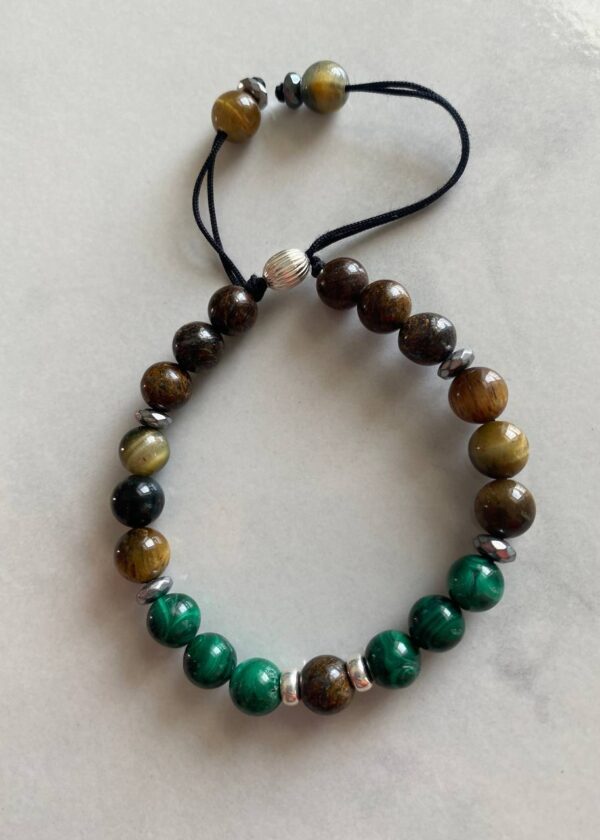 Malakit & Kaplangözü & Bronzit İpli Değişim-Güç-Para Bilekliği | Gümüş Kapama Bileklik - Görsel 2