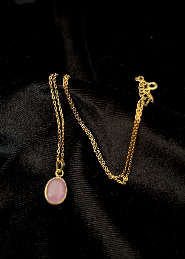 Gerçek Pembe Kuvars Oval Kolye | Altın Kaplama 925 ® Gümüş - Görsel 4