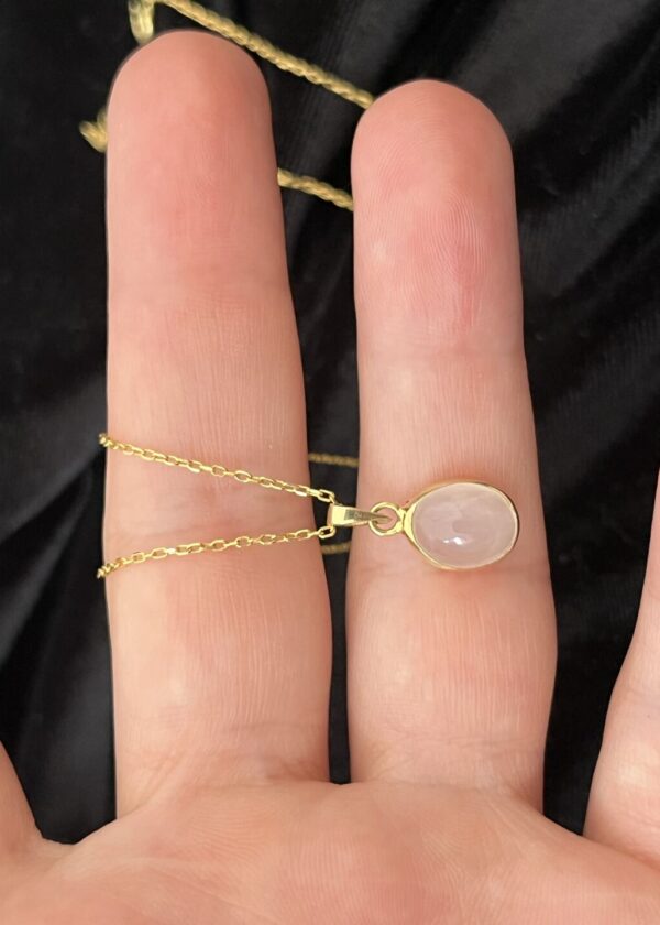 Gerçek Ay Taşı Oval Kolye | Altın Kaplama 925 ® Gümüş - Görsel 6