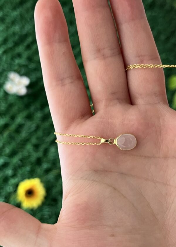 Gerçek Ay Taşı Oval Kolye | Altın Kaplama 925 ® Gümüş - Görsel 4