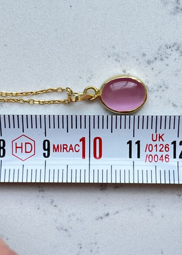 Gerçek Pembe Kuvars Oval Kolye | Altın Kaplama 925 ® Gümüş - Görsel 3