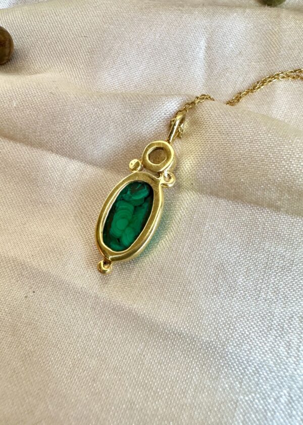 Malakit Sitrin Özel Tasarım Oval Kolye | 925® Gümüş 22K Altın Kaplama - Görsel 2