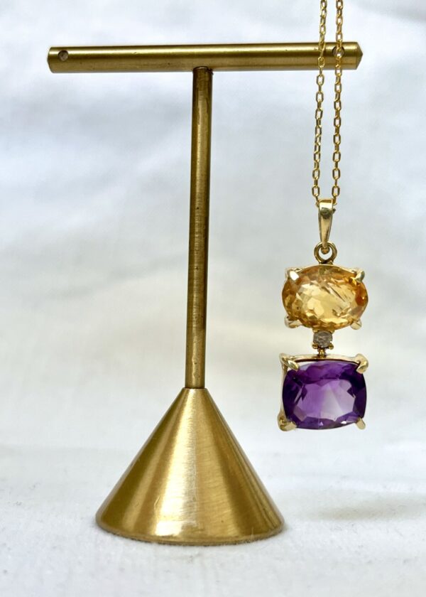 Sitrin ve Ametist 2 Taşlı Kolye | Altın Kaplama 925 ® Gümüş - Görsel 3