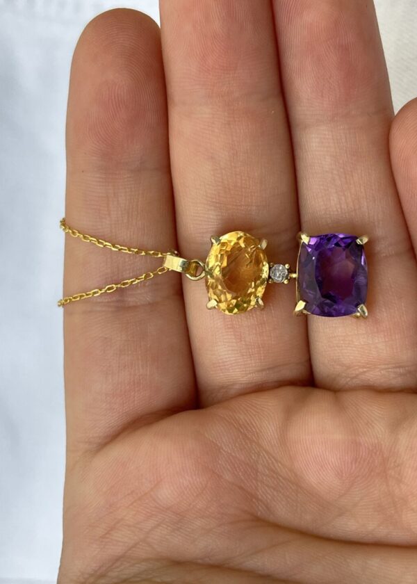 Sitrin ve Ametist 2 Taşlı Kolye | Altın Kaplama 925 ® Gümüş - Görsel 4