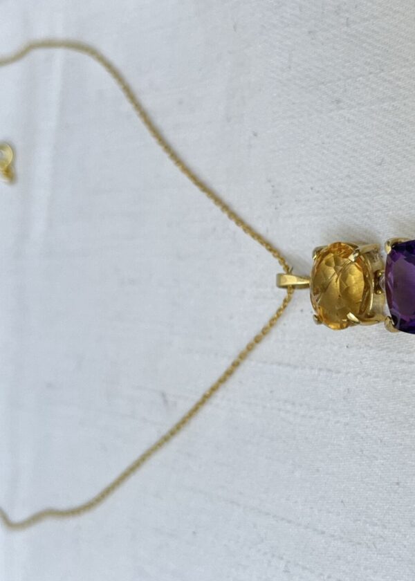 Sitrin ve Ametist 2 Taşlı Kolye | Altın Kaplama 925 ® Gümüş - Görsel 5