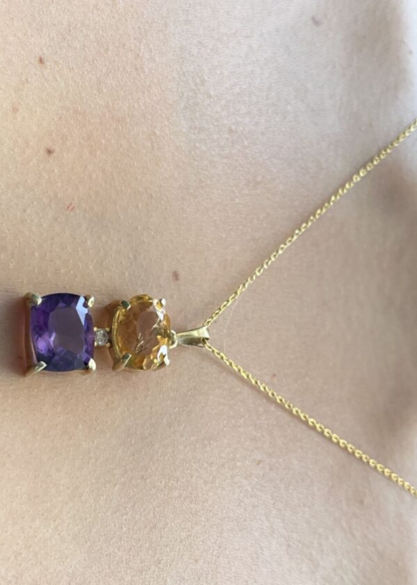 Sitrin ve Ametist 2 Taşlı Kolye | Altın Kaplama 925 ® Gümüş - Görsel 6