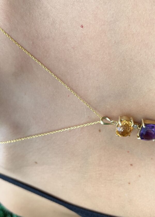 Sitrin ve Ametist 2 Taşlı Kolye | Altın Kaplama 925 ® Gümüş - Görsel 7