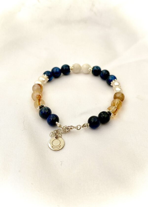 Allatra Sembollü Şifa Enerjili Doğal Taş Gümüş Bileklik | Sitrin & İnci & Kyanit - Görsel 2