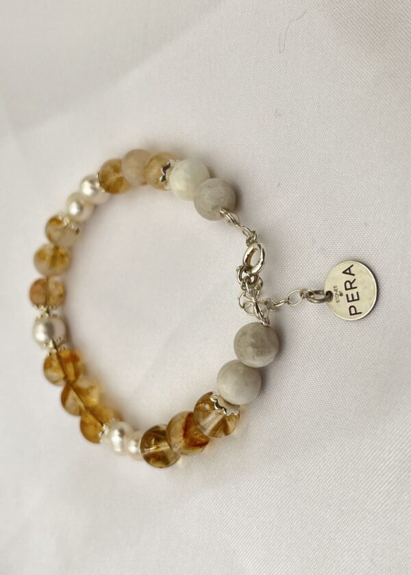 Sitrin + İnci Doğal Taşlı Gümüş Ayraçlı  Bileklik - Görsel 3