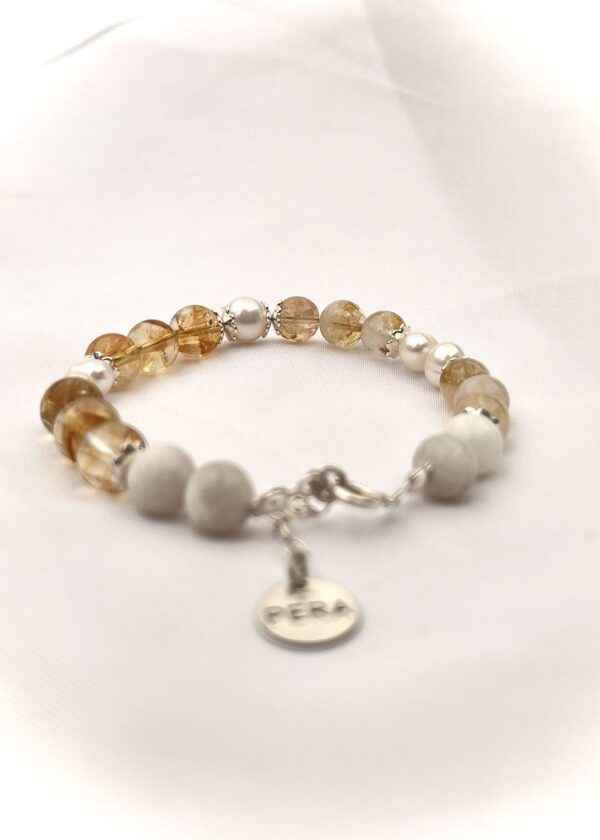 Sitrin + İnci Doğal Taşlı Gümüş Ayraçlı  Bileklik - Görsel 4