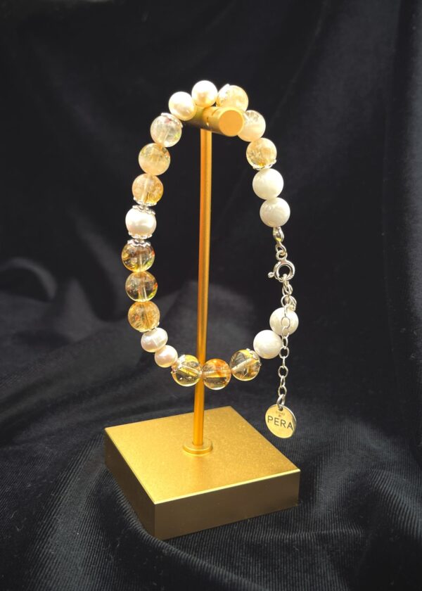 Sitrin + İnci Doğal Taşlı Gümüş Ayraçlı  Bileklik - Görsel 6