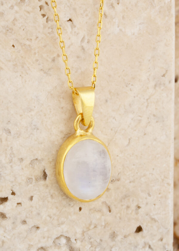 Gerçek Ay Taşı Oval Kolye | Altın Kaplama 925 ® Gümüş - Görsel 2